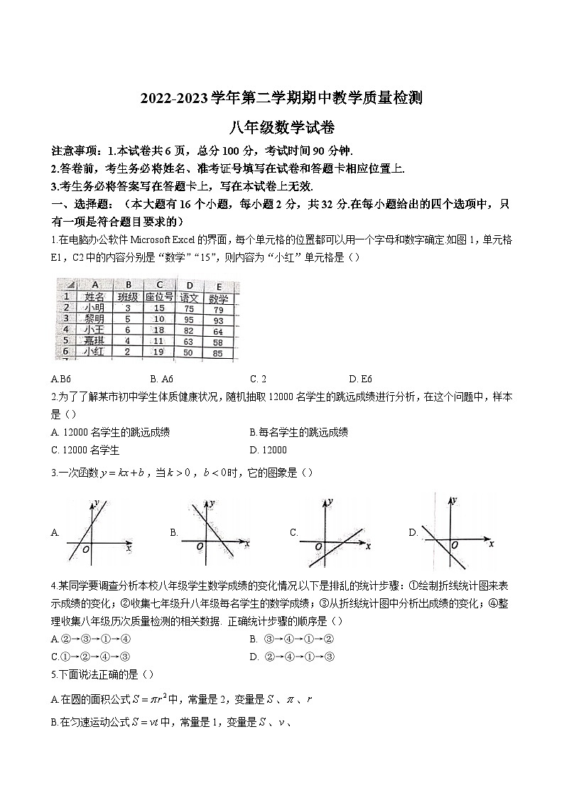 河北省唐山市迁安市2022-2023学年八年级下学期期中考试数学试卷(含答案)第1页