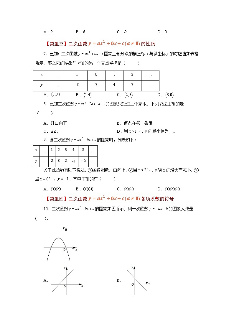 人教版九年级数学上册 22.14 二次函数y=ax²+bx+c(a≠0)的图象与性质(基础篇)(专项练习)-九年级数学上册基础知识专项讲练(人教版)02