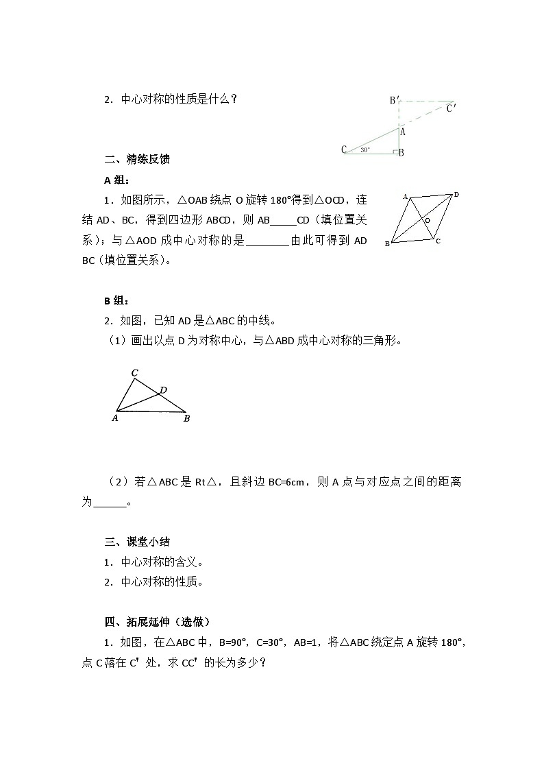 人教版数学九年级上册 23.2.1 中心对称 学案203