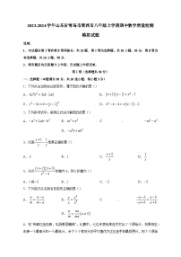 2023-2024学年山东省青岛市莱西市八年级上学期期中数学质量检测模拟试题（含答案）