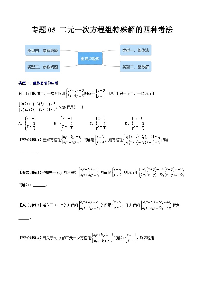 专题05 二元一次方程组特殊解的四种考法(学生版)-2023年初中数学7年级下册同步压轴题第1页
