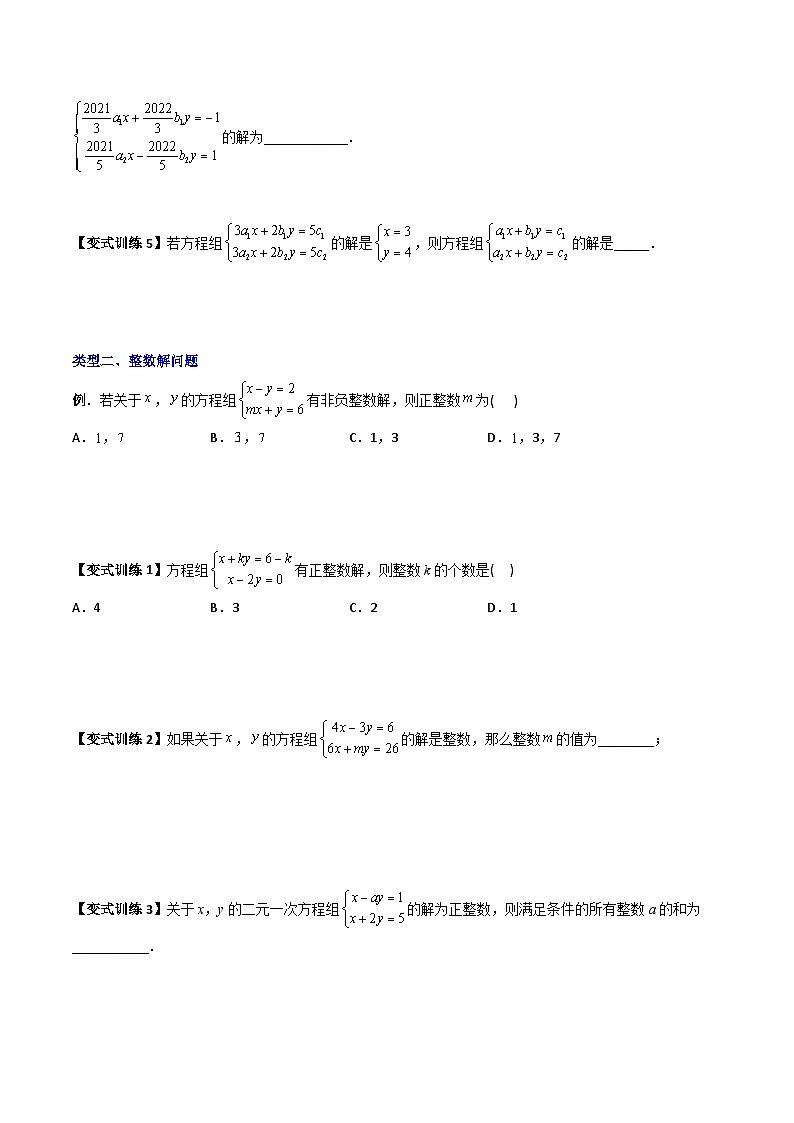 专题05 二元一次方程组特殊解的四种考法(学生版)-2023年初中数学7年级下册同步压轴题第2页