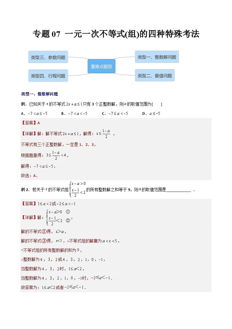 专题07 一元一次不等式(组)的四种特殊考法(学生版)-2023年初中数学7年级下册同步压轴题01