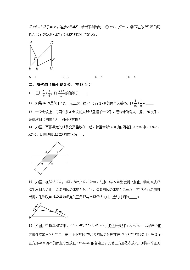 山东省枣庄市薛城区2023-2024学年九年级上学期期中考试数学试题(含解析)03