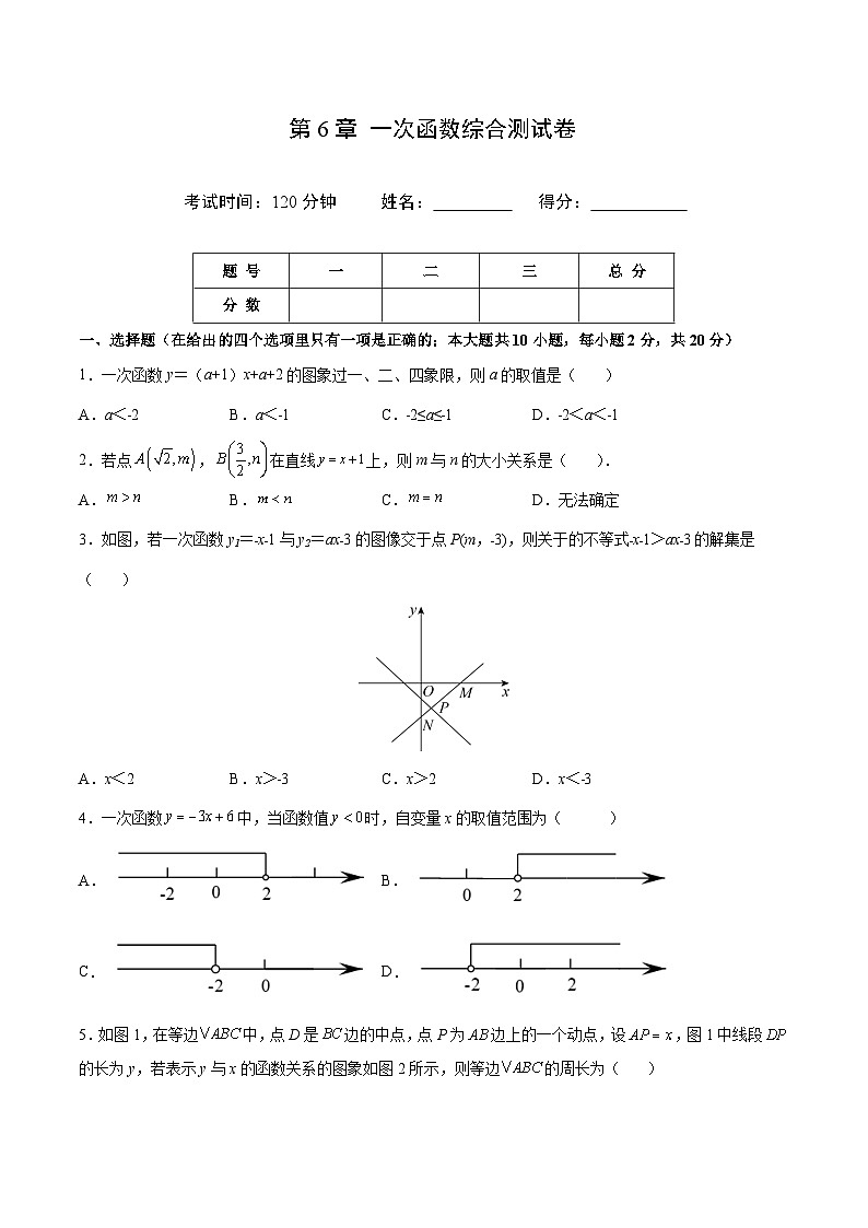 苏科版八年级数学上册同步精品讲义 第6章 一次函数综合测试卷(学生版+教师版)01