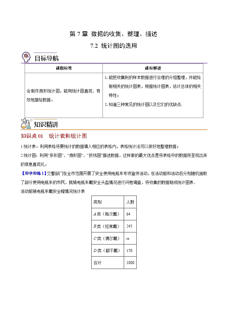 苏科版八年级数学下册同步精品讲义  第02讲 统计图的选用（学生版）