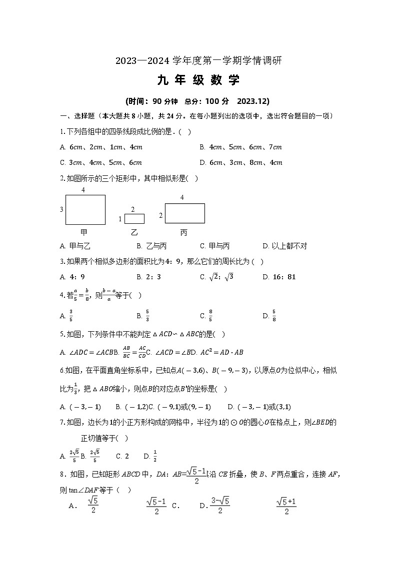 江苏省徐州市丰县七校2023-2024学年九年级上学期12月学情调研数学试卷01