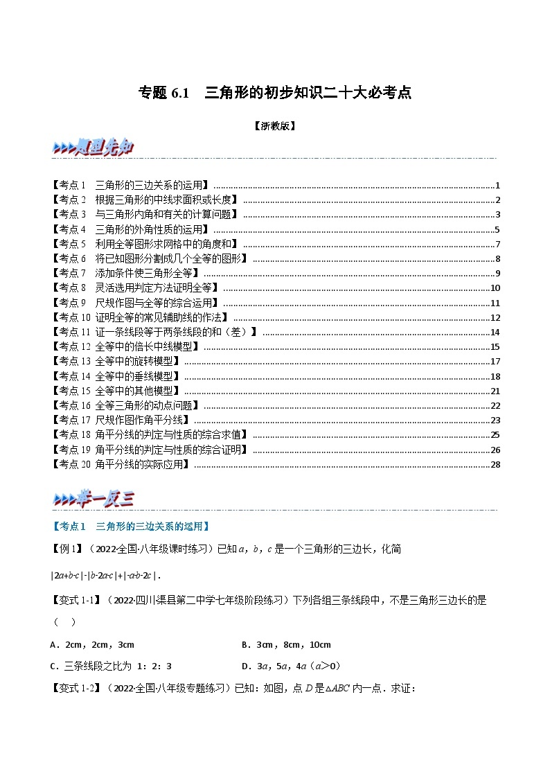 浙教版-2023年八年级上册数学举一反三系列 专题6.1 期中期末专项复习之三角形的初步知识二十大必考点（学生版+教师版）01