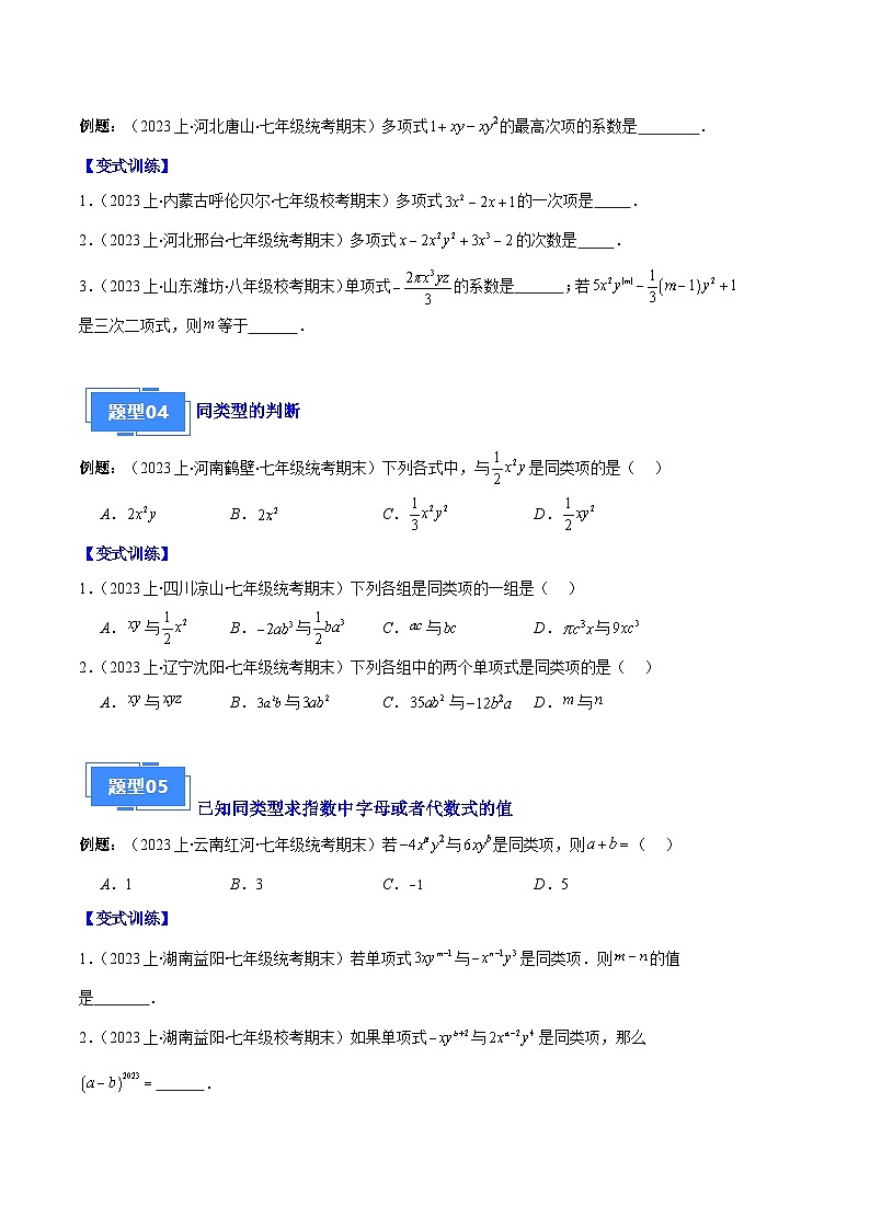 专题04 整式及整式的加减之十大题型(原卷版)第2页