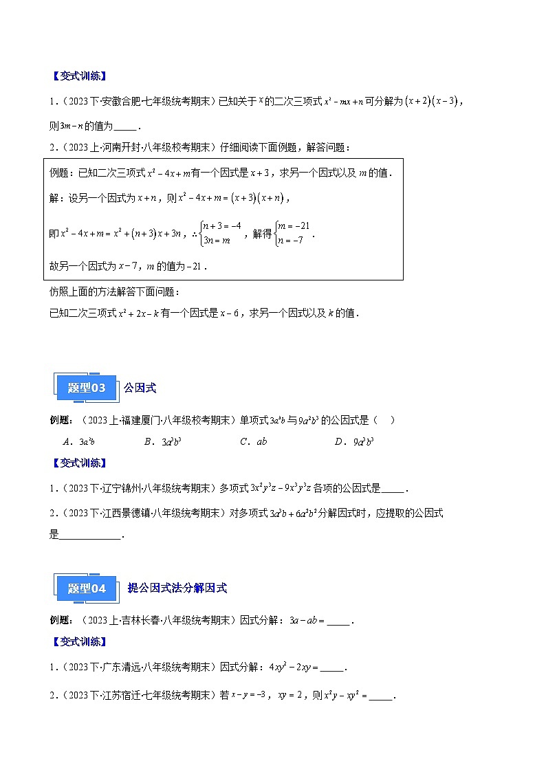 专题09 因式分解之八大题型(原卷版)第2页