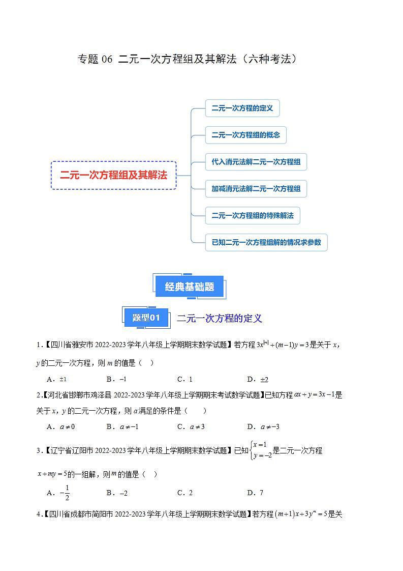 专题06 二元一次方程组及其解法(六种考法)(原卷版)第1页