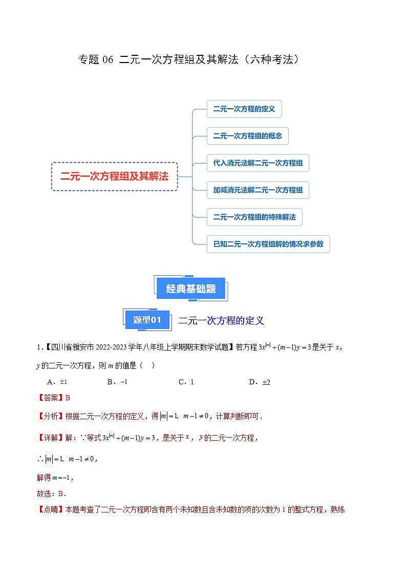 专题06 二元一次方程组及其解法(六种考法)(解析版)第1页