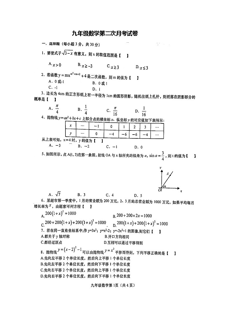 河南省南阳市内乡县赵店初级中学2023-2024学年九年级上学期12月月考数学试题第1页