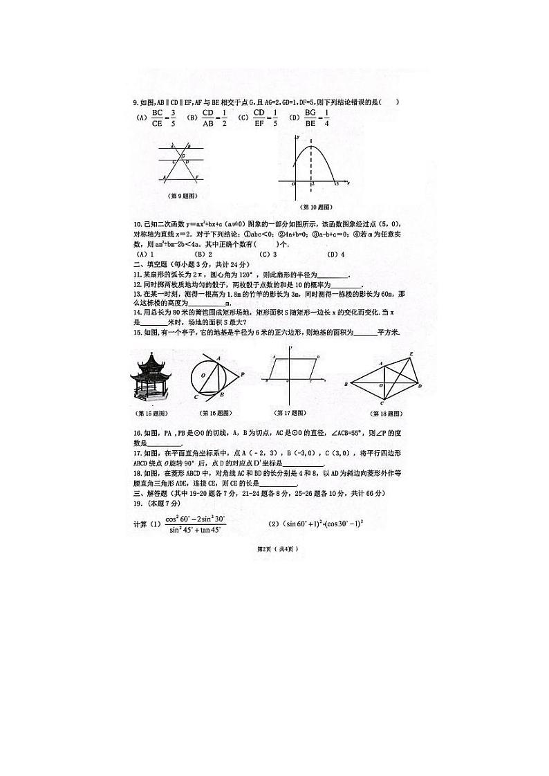 黑龙江省哈尔滨市道里区2023-2024学年上学期九年级期末数学(五四制)试卷第2页