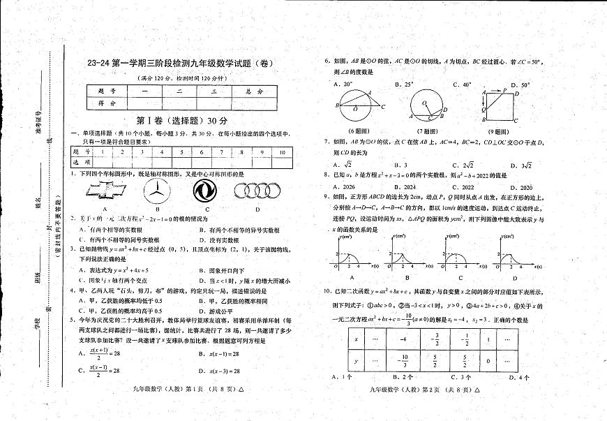 山西省朔州市懷仁市第九中學校2023-2024學年上學期九年級12月月考數(shù)學試題第1頁