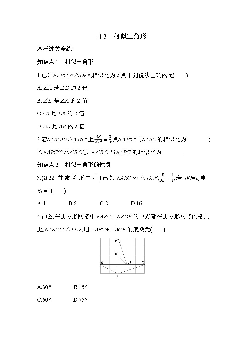 4.3 相似三角形 浙教版数学九年级上册素养提升卷(含解析)01
