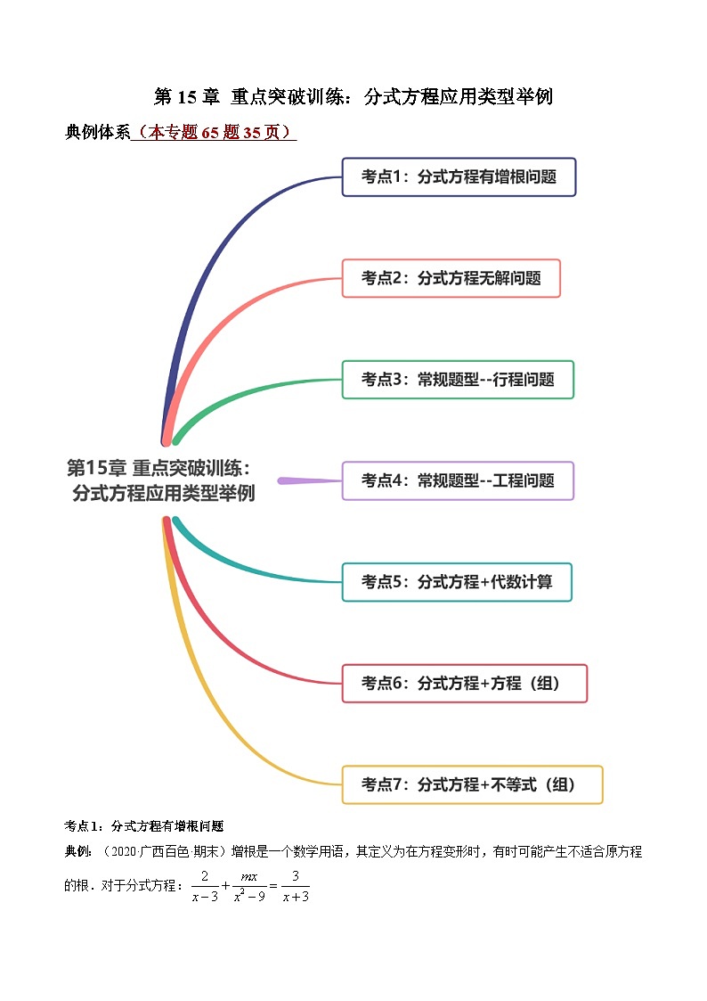 人教版八年级数学上册 第15章 重点突破训练:分式方程应用类型举例(解析版)第1页