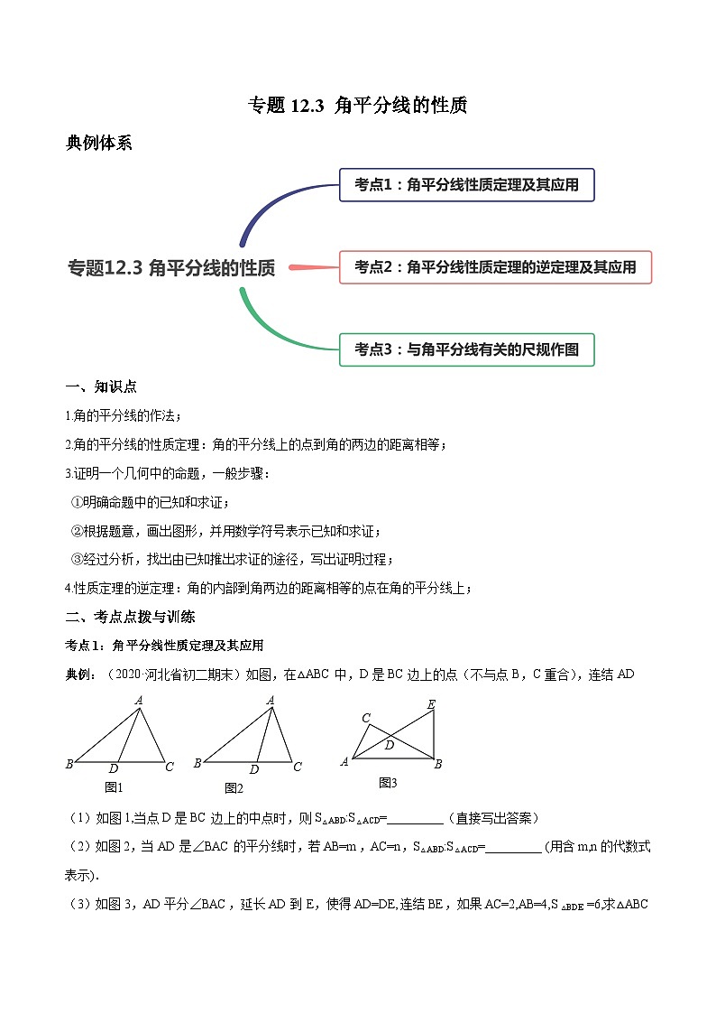 人教版八年级数学上册 专题12.3 角平分线的性质讲练(原卷版)第1页