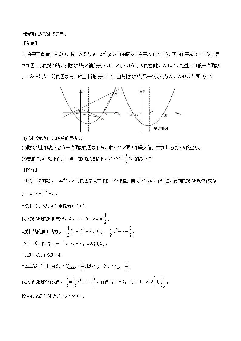 中考数学二轮培优复习《几何模型》专题14 胡不归中的双线段模型与最值问题(2份打包,原卷版+教师版)02