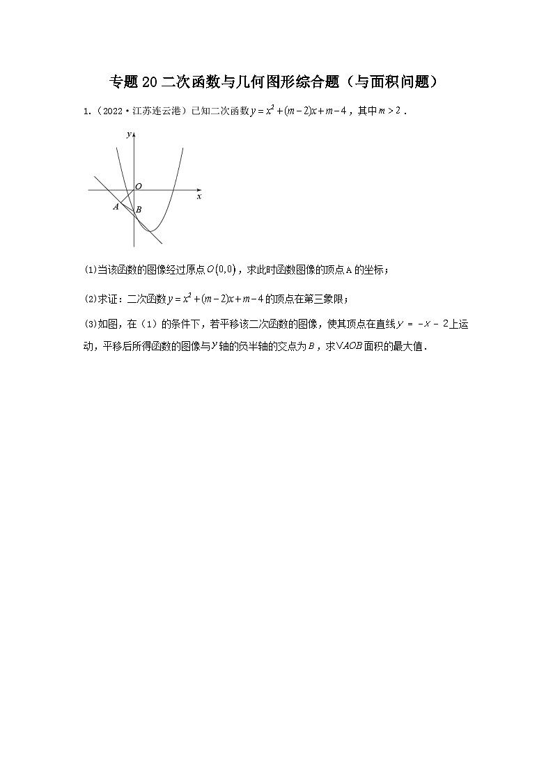 专题20 二次函数与几何图形综合题(与面积问题)(原卷版)第1页
