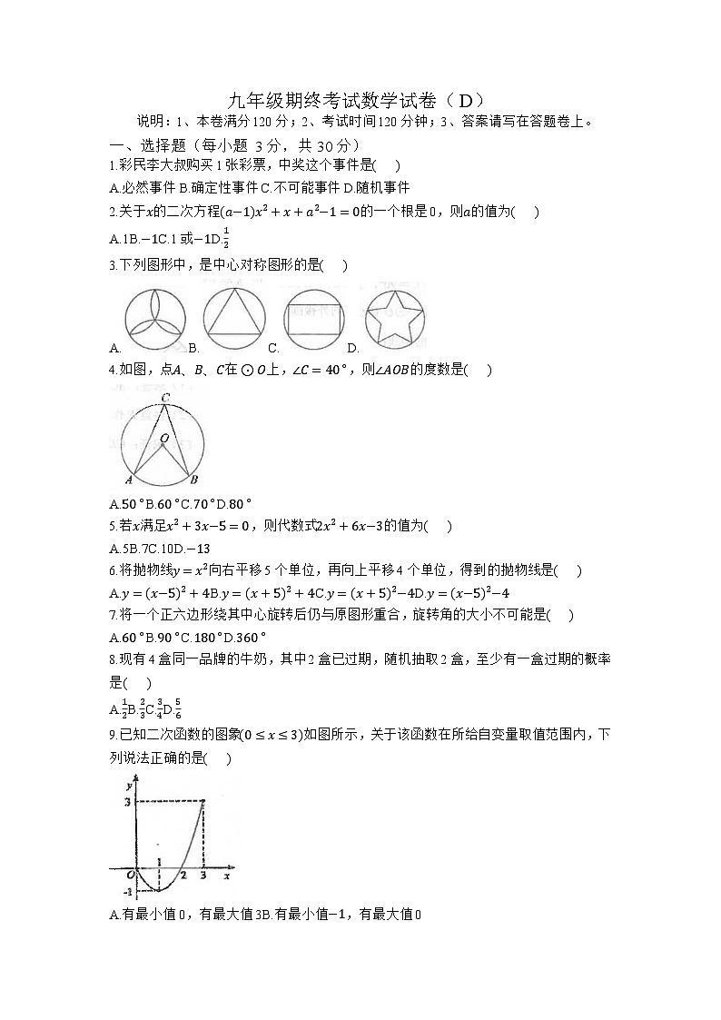 广东省汕头市潮南区陈店镇初中学校2023-2024学年九年级上学期期末数学试题01