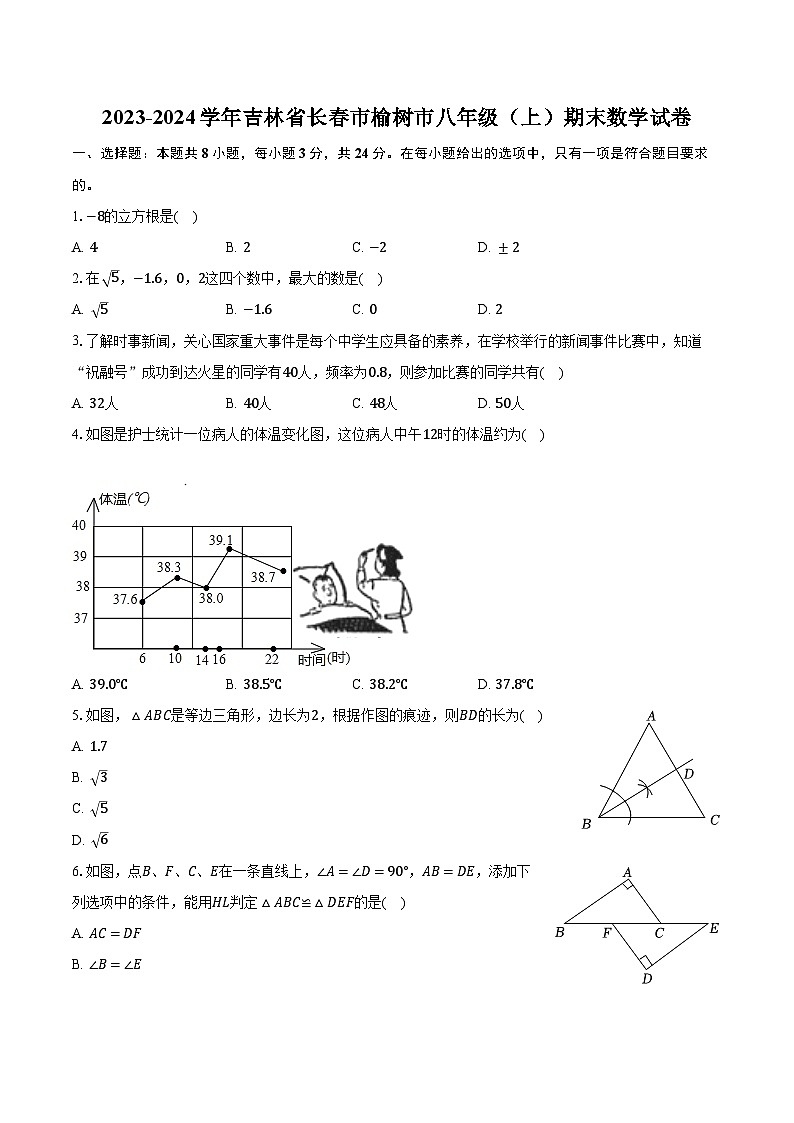 吉林省长春市榆树市2023-2024学年八年级上学期期末数学试卷+01