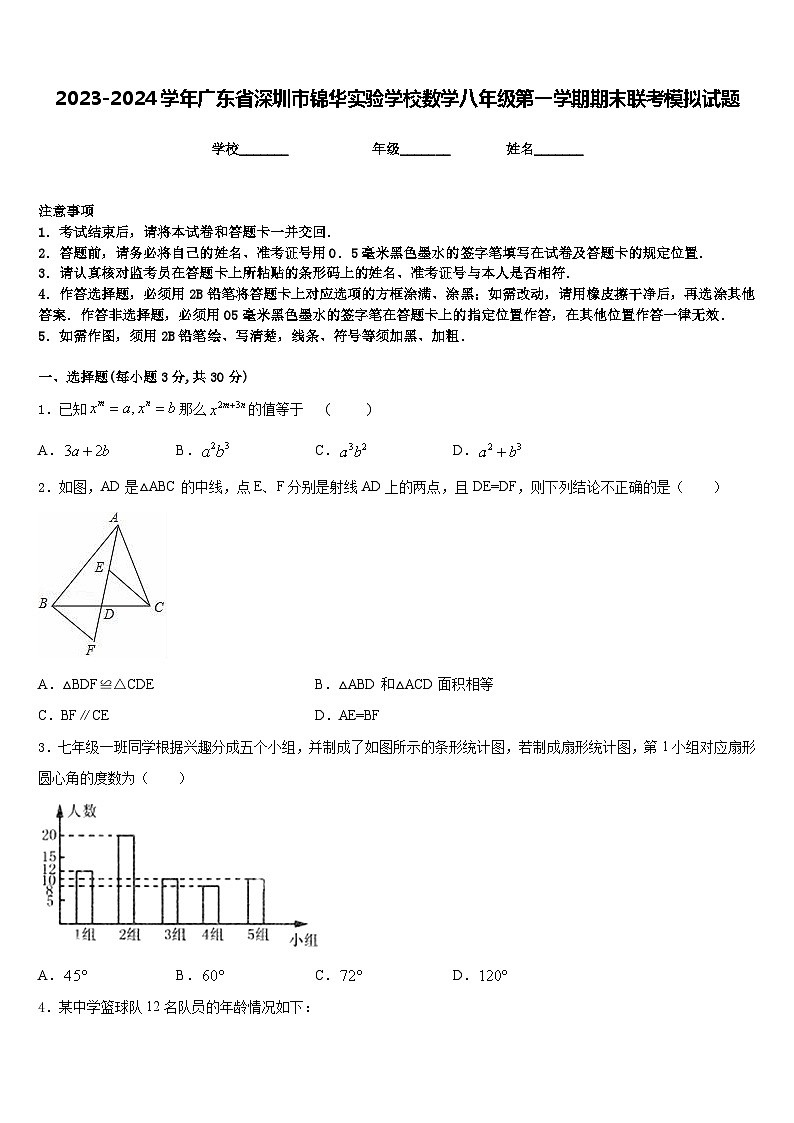 2023-2024学年广东省深圳市锦华实验学校数学八年级第一学期期末联考模拟试题含答案第1页