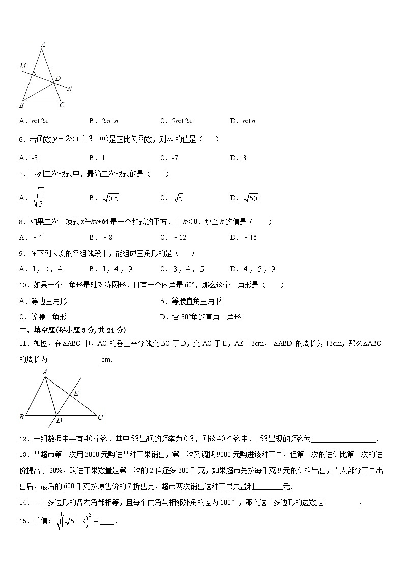 2023-2024学年河北省石家庄高邑县联考数学八年级第一学期期末监测模拟试题含答案02