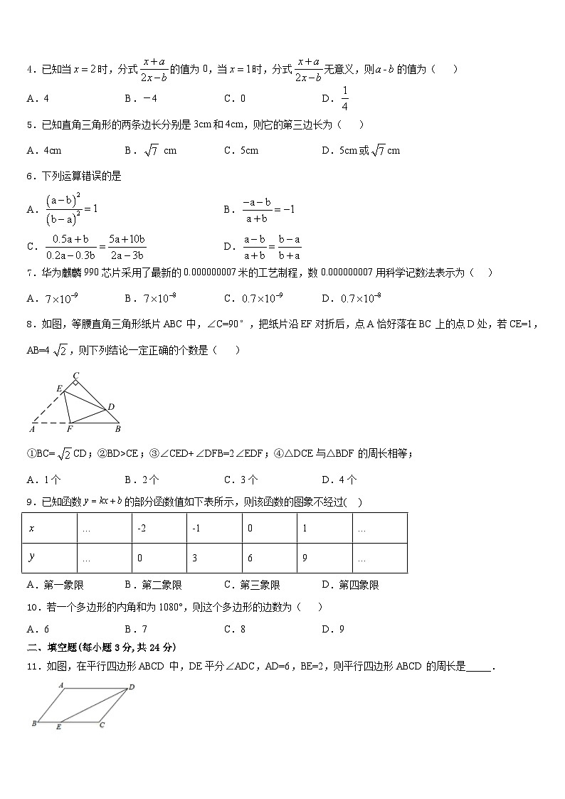 2023-2024学年福建省建瓯市第四中学八年级数学第一学期期末复习检测试题含答案第2页