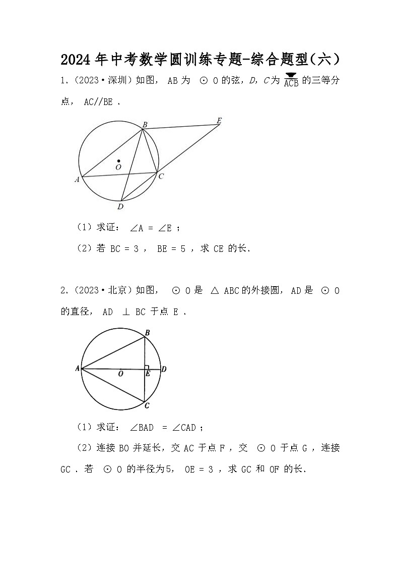 2024年中考数学圆训练专题-综合题型(六)(原卷+解析)01