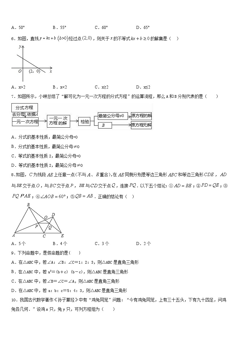 四川省泸州市马溪中学2023-2024学年八年级数学第一学期期末经典模拟试题含答案第2页