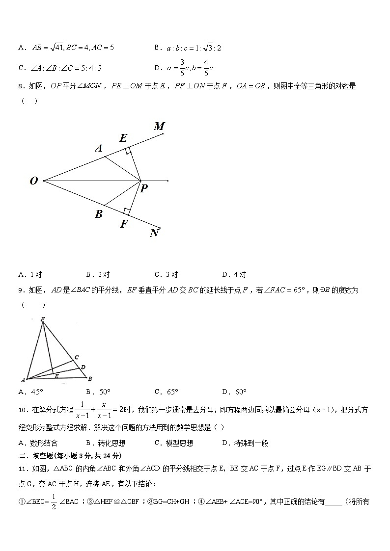 广东省深圳市龙岗实验中学2023-2024学年八上数学期末达标检测试题含答案02