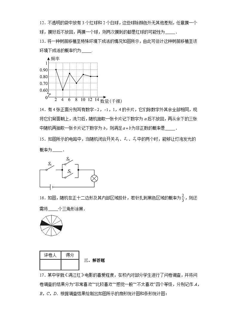 2023-2024學(xué)年滬教版（2012）八年級(jí)下冊(cè)第二十三章概率初步單元測(cè)試卷(含答案)第3頁(yè)