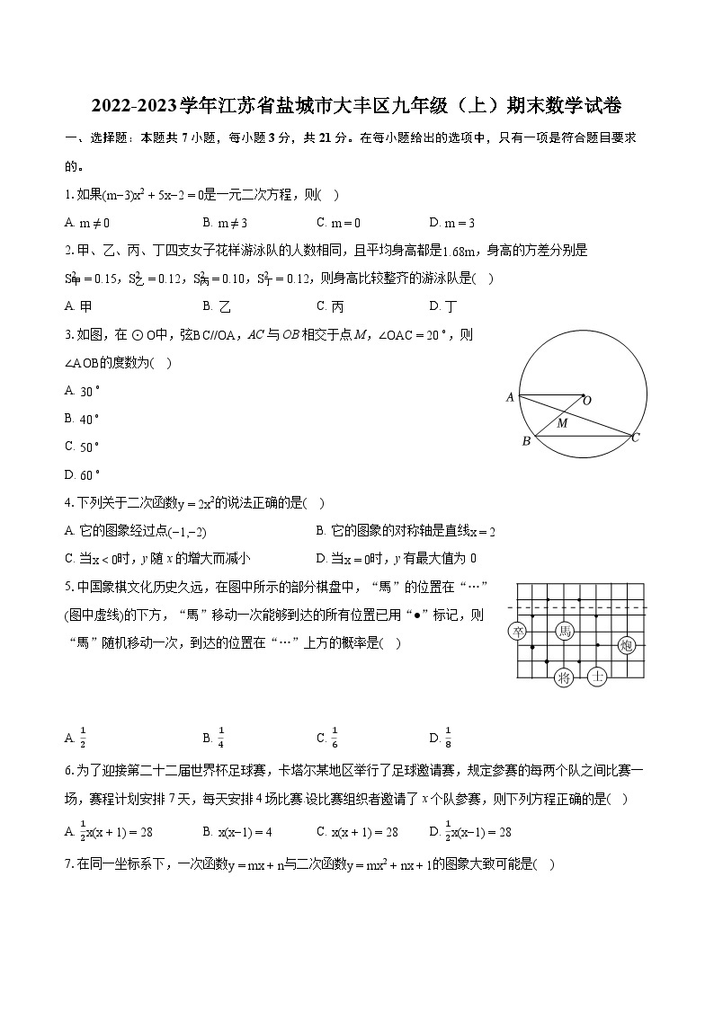 2022-2023学年江苏省盐城市大丰区九年级（上）期末数学试卷（含详细答案解析）01