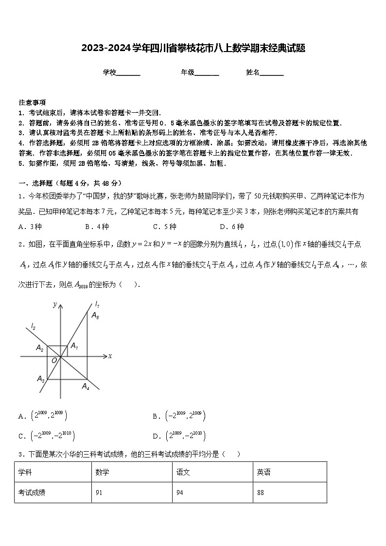2023-2024学年四川省攀枝花市八上数学期末经典试题含答案01