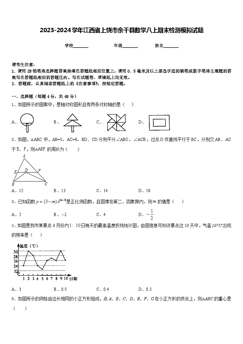 2023-2024学年江西省上饶市余干县数学八上期末检测模拟试题含答案第1页