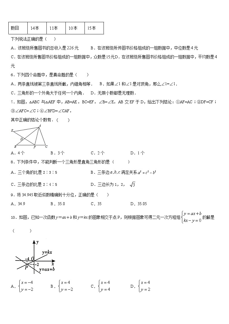 2023-2024学年福建省泉州市泉港区第一中学八年级数学第一学期期末考试试题含答案第2页