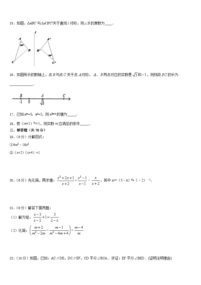 山东省青岛开发区育才中学2023-2024学年数学八上期末质量检测试题含答案第3页