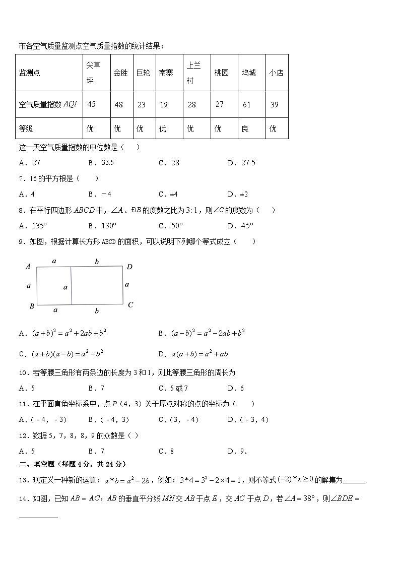 江苏省淮安市城北开明中学2023-2024学年八年级数学第一学期期末质量跟踪监视模拟试题含答案第2页