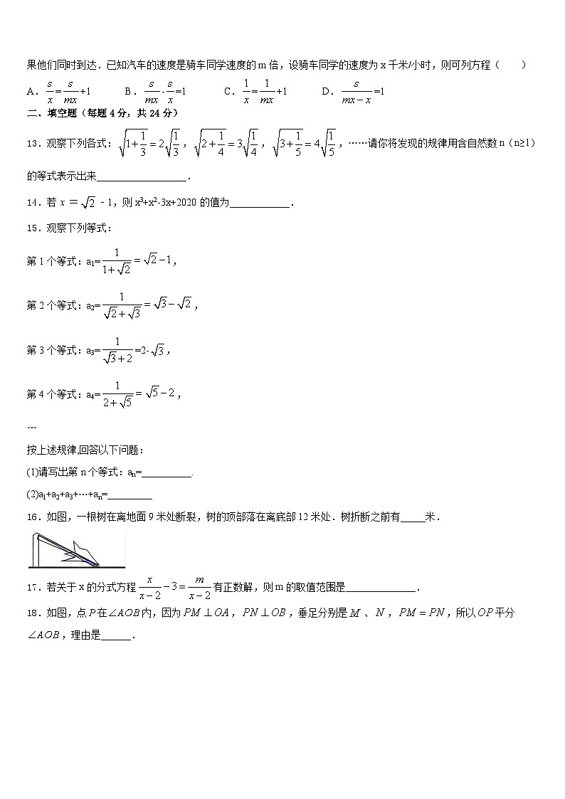 浙江省杭州市滨江区部分学校2023-2024学年八年级数学第一学期期末考试试题含答案第3页