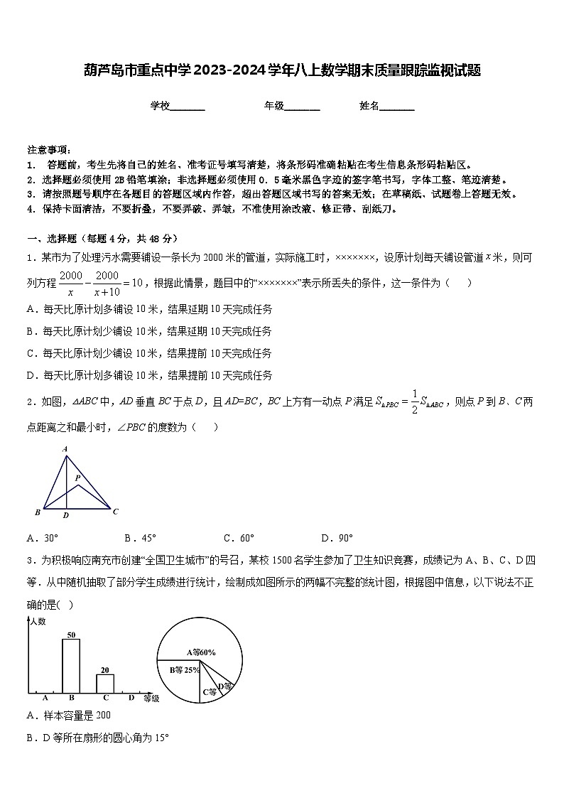 葫芦岛市重点中学2023-2024学年八上数学期末质量跟踪监视试题含答案01