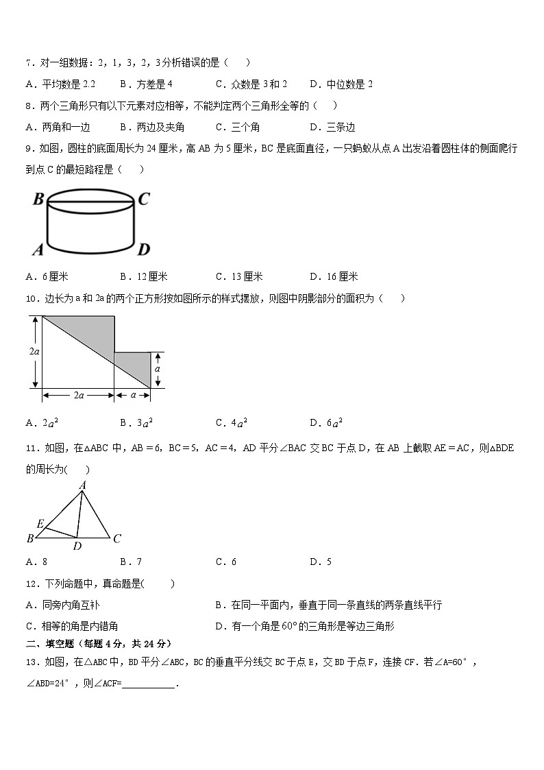 重庆市沙坪坝区2023-2024学年八年级数学第一学期期末复习检测试题含答案02