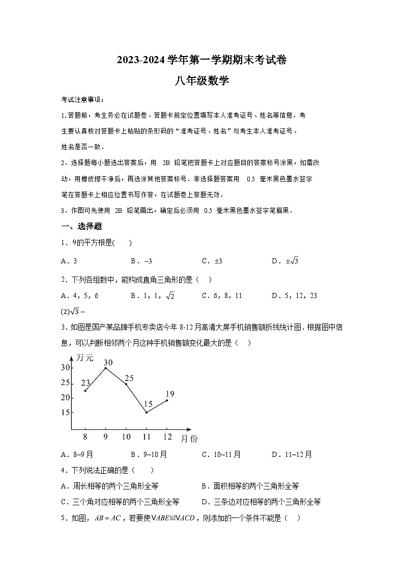 河南省周口市沈丘县槐店镇四中2023-2024学年八年级上学期期末数学试题(含解析)第1页