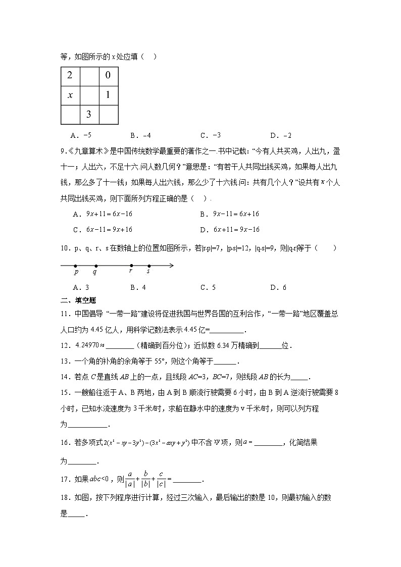 人教版2023-2024学年数学七年级上册期末综合训练试题(含答案)第2页