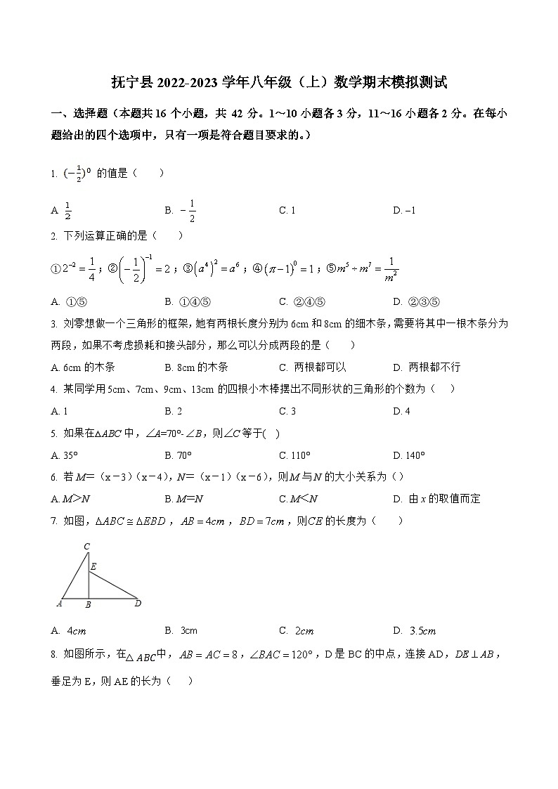 河北省秦皇岛市抚宁县2022-2023学年八年级上学期期末模拟测试数学试卷(含解析)第1页