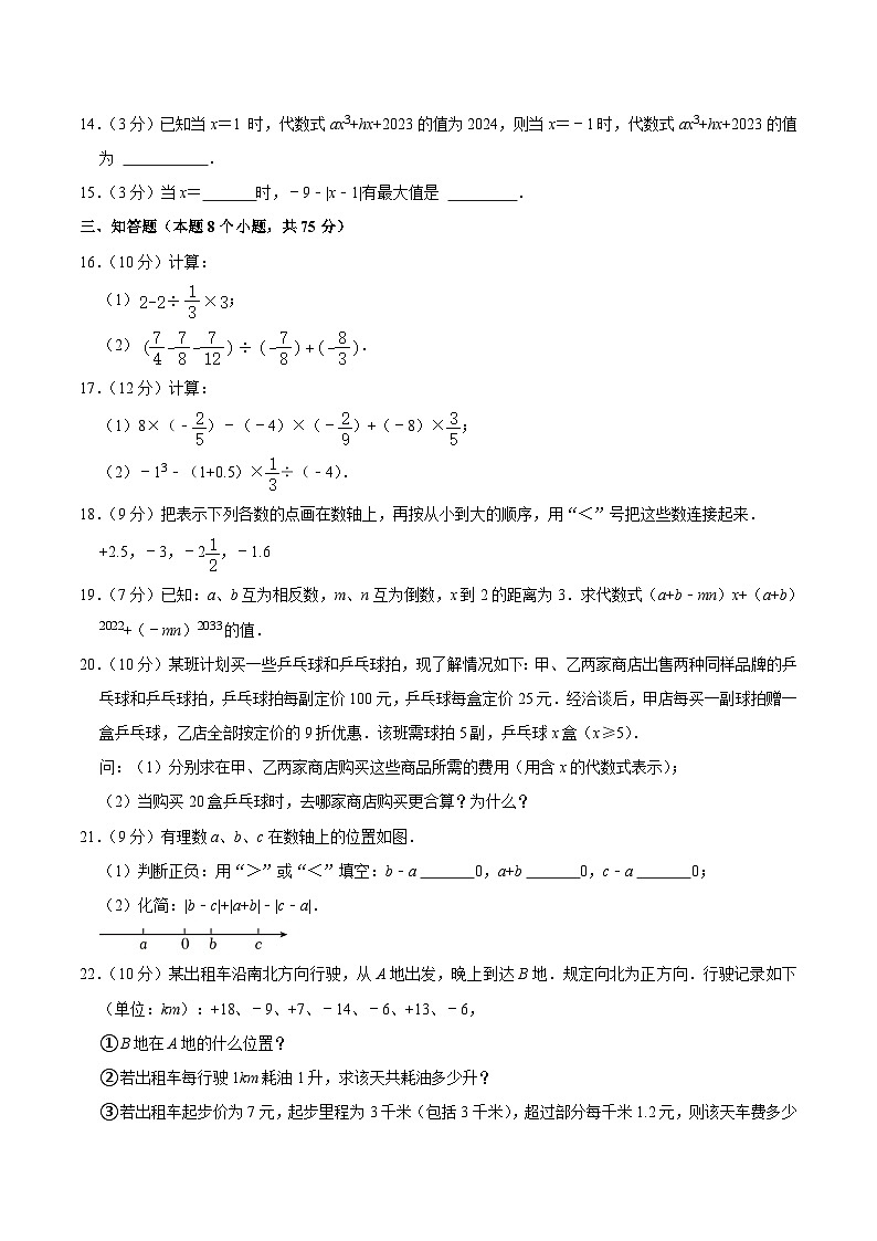 河南省洛阳市宜阳县2023-2024学年七年级上学期期中质量检测数学试卷(含解析)02
