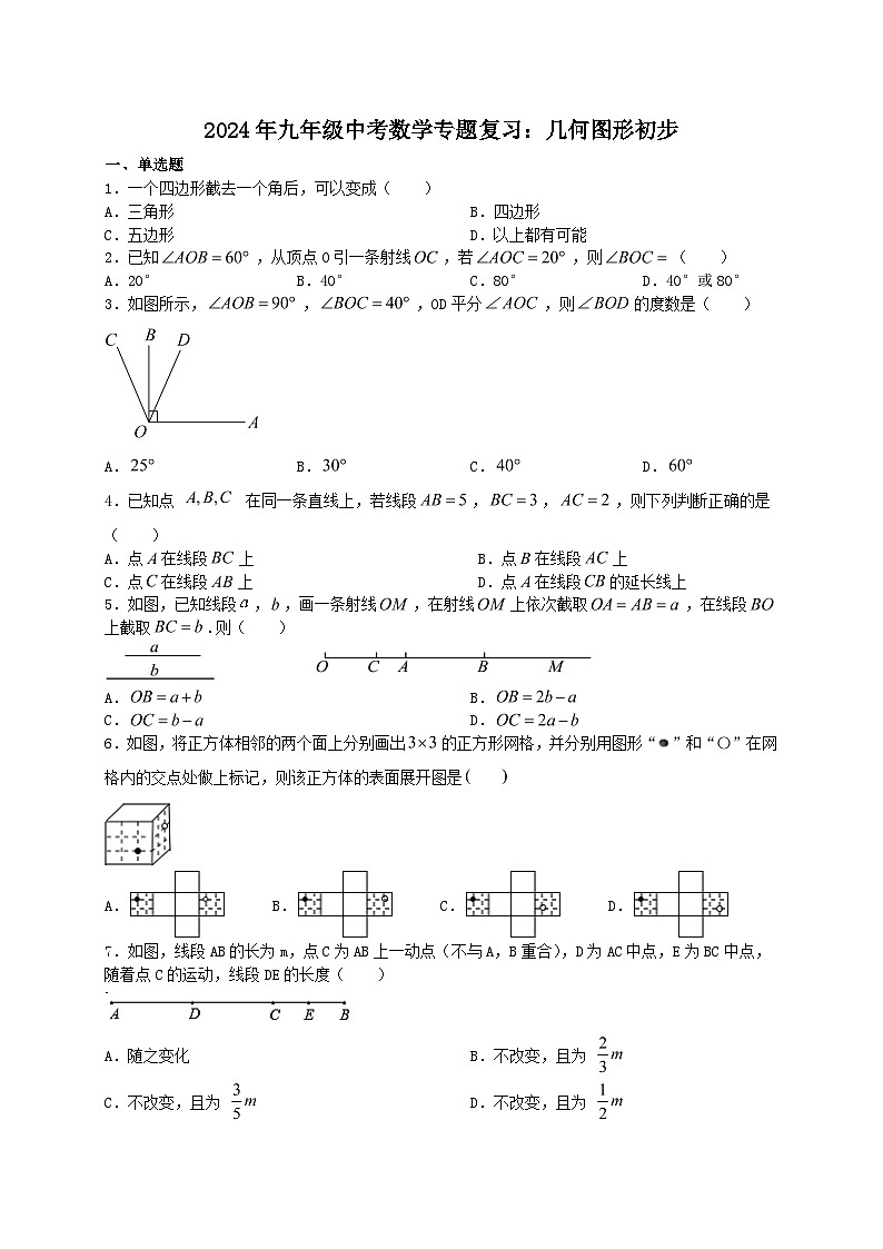 2024年九年级中考数学专题复习:几何图形初步第1页