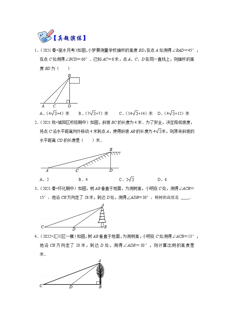 (挑战压轴)专项1.2 锐角三角函数实际应用-母子型-2023-2024学年九年级数学下册重点专题解读+训练(北师大版)02
