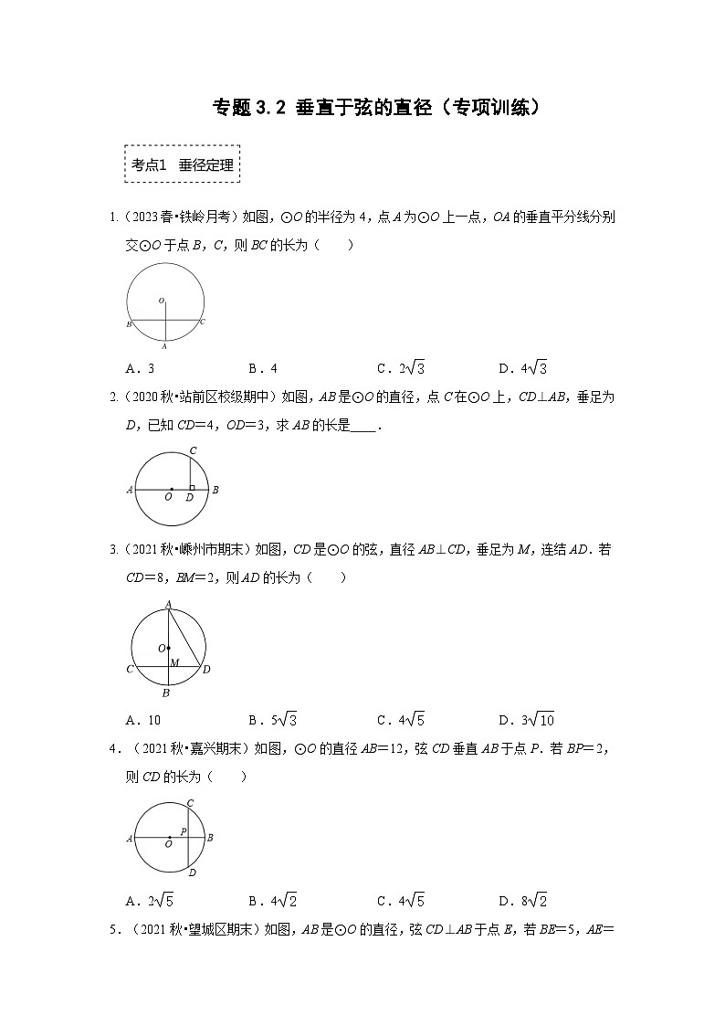 专题3.2 垂直于弦的直径(专项训练)(原卷版)第1页