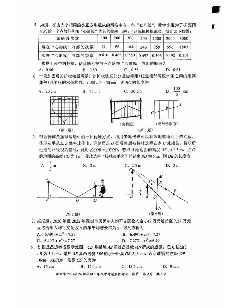 2023-2024上深圳初三中考适应性考试-数学第2页
